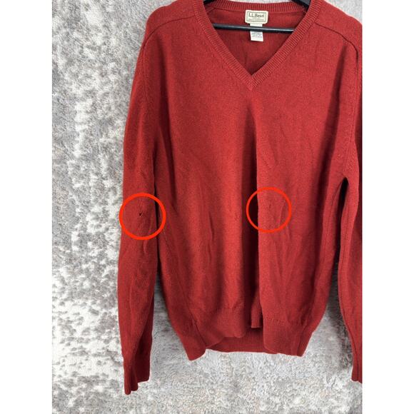 LL Bean Tall Size M Lambswool V Neck Sweater Red Long Sleeve Outdoor Casual - Picture 2 of 7